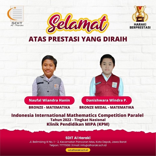 Siswa-siswa SDIT Al Haraki Meraih Medali pada Lomba Indonesia International Mathematics Competition Paralel Tahun 2022- Klinik Pendidikan MIPA (KPM)