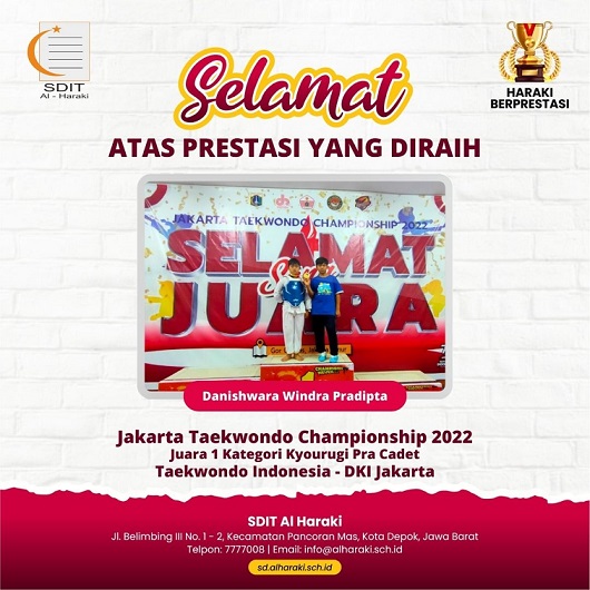 Danishwara Windra Pradipta meraih Juara 1 Kategori Kyorugi Pra Cadet pada Jakarta Taekwondo Indonesia – DKI Jakarta