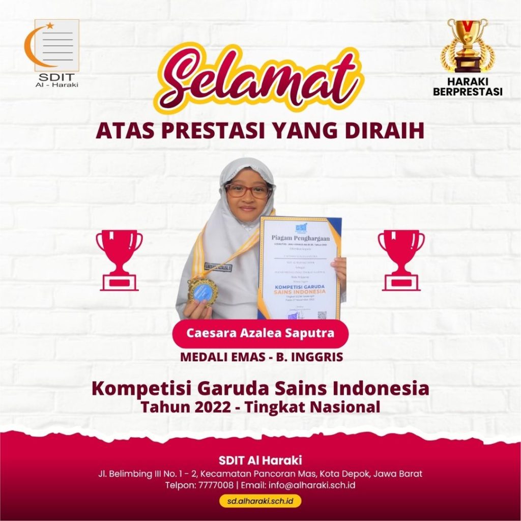Caesara Azalea Saputra Meraih Medali Emas – B. Inggris Pada Kompetisi Garuda Sains Indonesia